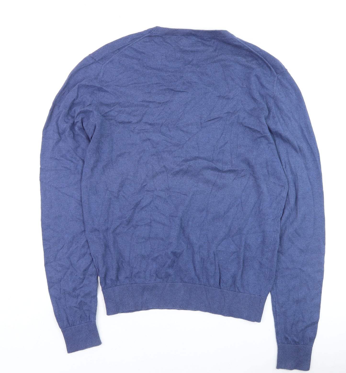 Jaeger Men's Blue Cotton Cashmere Crew Neck Jumper Size M