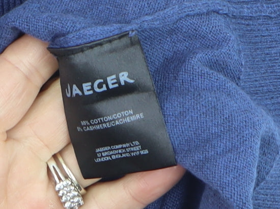 Jaeger Men's Blue Cotton Cashmere Crew Neck Jumper Size M