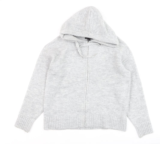 New Look Women’s Grey Hooded Full Zip Knit Jumper Size M