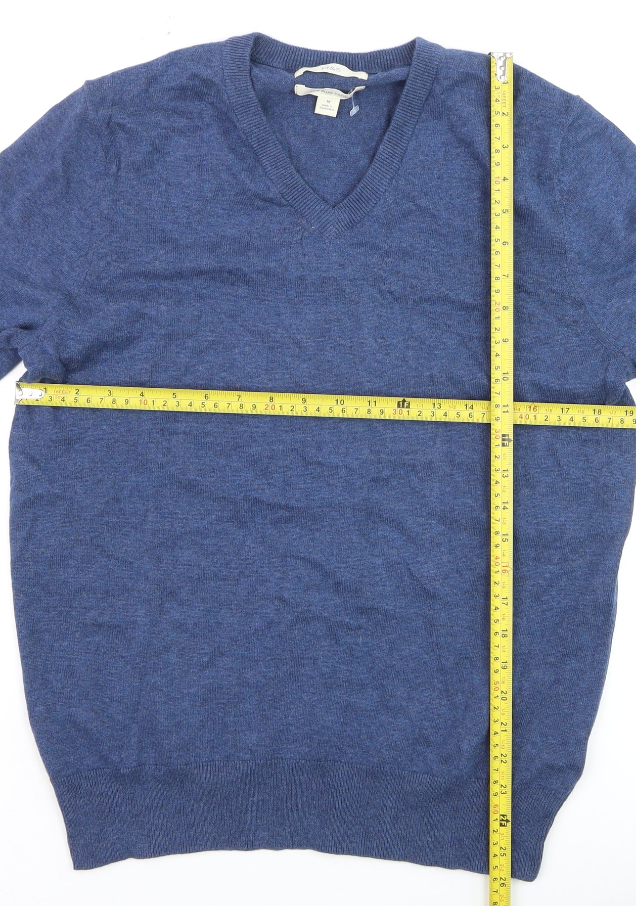 Marks and Spencer Men’s Blue Pure Cotton V-Neck Jumper M