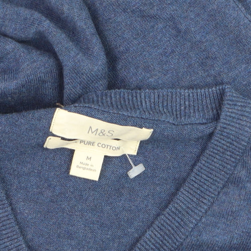 Marks and Spencer Men’s Blue Pure Cotton V-Neck Jumper M