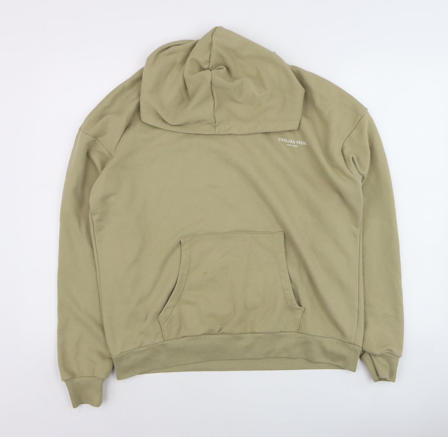 Chelsea Peers Men's Beige Pullover Hoodie Medium Logo Cotton Blend