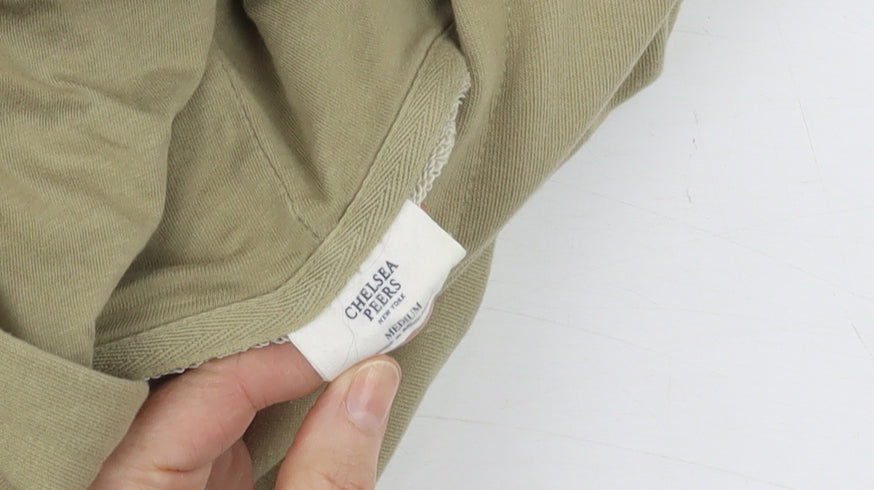 Chelsea Peers Men's Beige Pullover Hoodie Medium Logo Cotton Blend