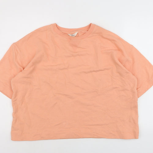 River Island Women Peach Short Sleeve Relaxed Fit Cotton T-Shirt L