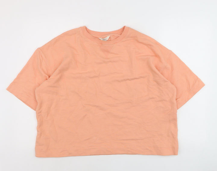 River Island Women Peach Short Sleeve Relaxed Fit Cotton T-Shirt L