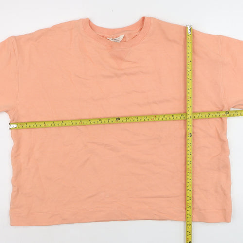 River Island Women Peach Short Sleeve Relaxed Fit Cotton T-Shirt L