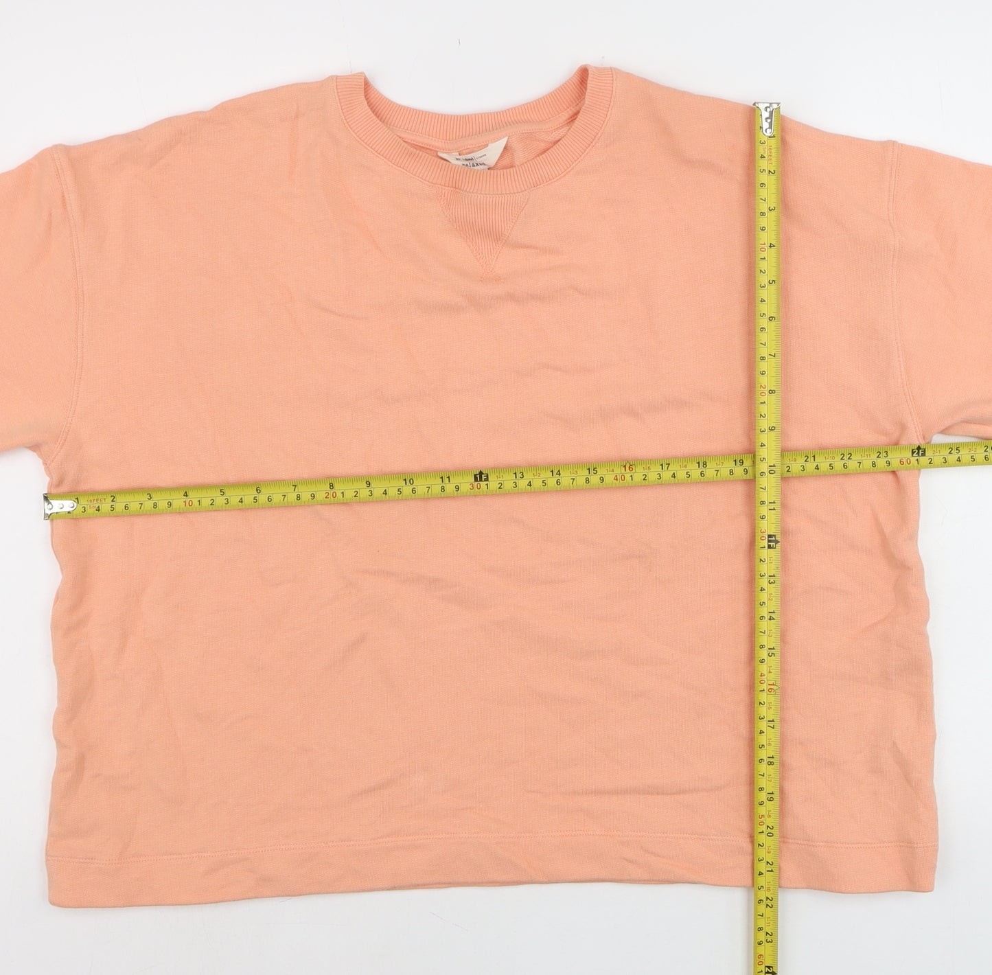 River Island Women Peach Short Sleeve Relaxed Fit Cotton T-Shirt L