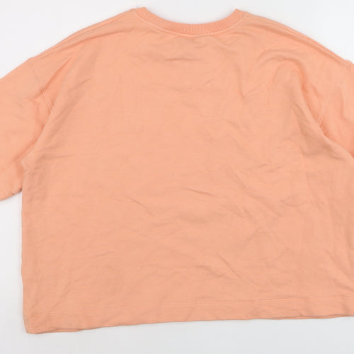 River Island Women Peach Short Sleeve Relaxed Fit Cotton T-Shirt L