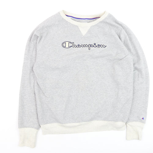 Champion Men's Grey L Pullover Sweatshirt with Logo Embroidery