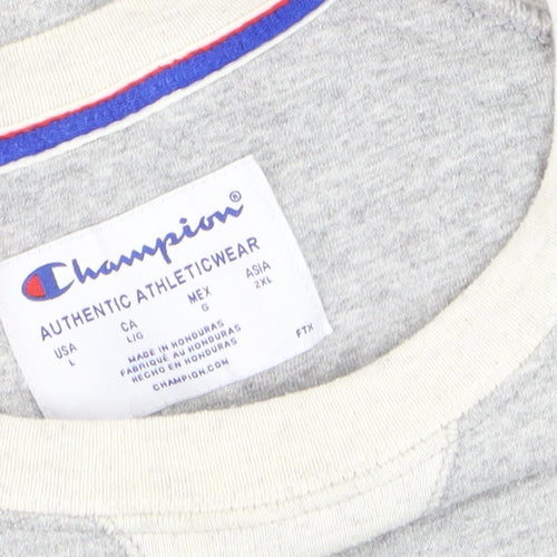 Champion Men's Grey L Pullover Sweatshirt with Logo Embroidery