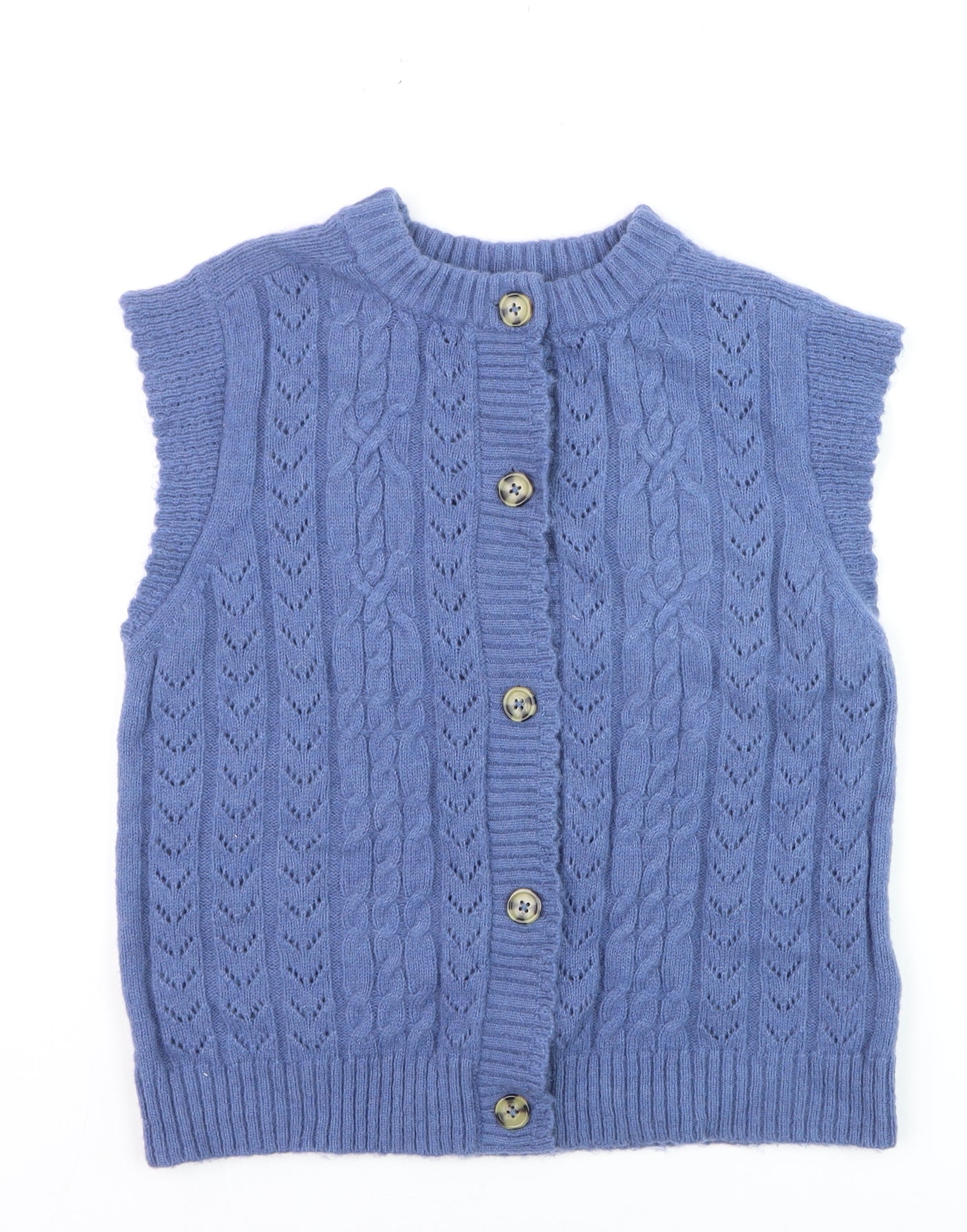 Marks and Spencer Per Una Women Blue Cable-Knit Button Vest Size 12