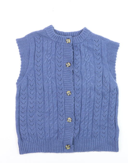 Marks and Spencer Per Una Women Blue Cable-Knit Button Vest Size 12