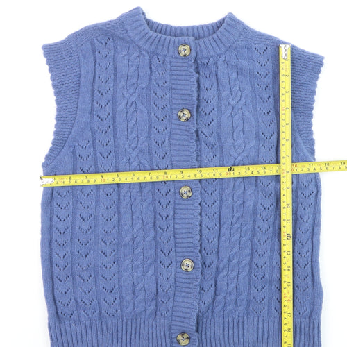 Marks and Spencer Per Una Women Blue Cable-Knit Button Vest Size 12