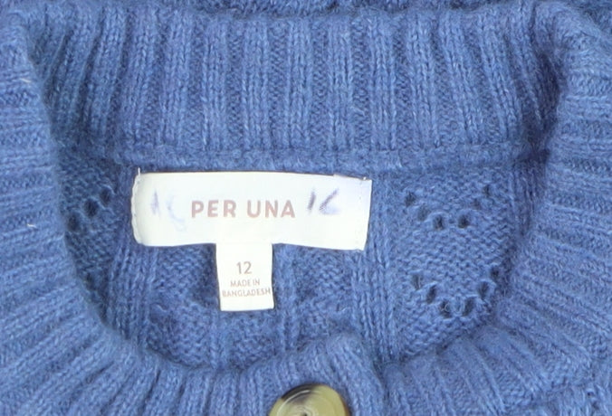 Marks and Spencer Per Una Women Blue Cable-Knit Button Vest Size 12