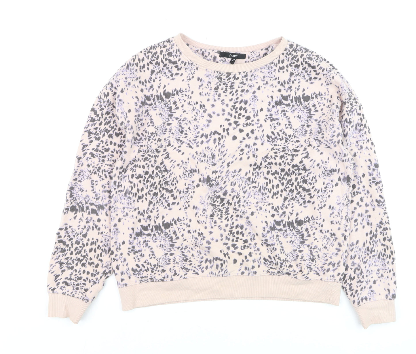 Next Women Beige Animal Print Cotton Pullover Sweatshirt Size S