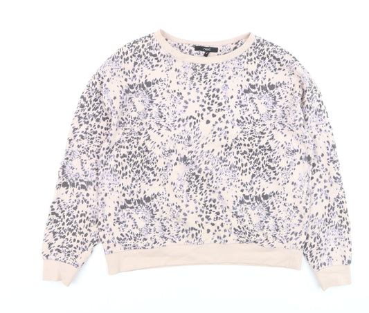 Next Women Beige Animal Print Cotton Pullover Sweatshirt Size S