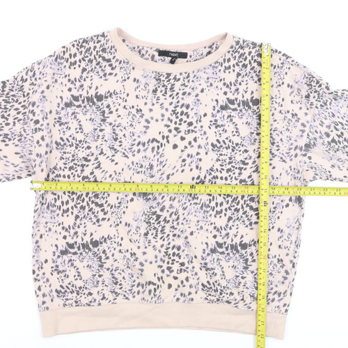 Next Women Beige Animal Print Cotton Pullover Sweatshirt Size S