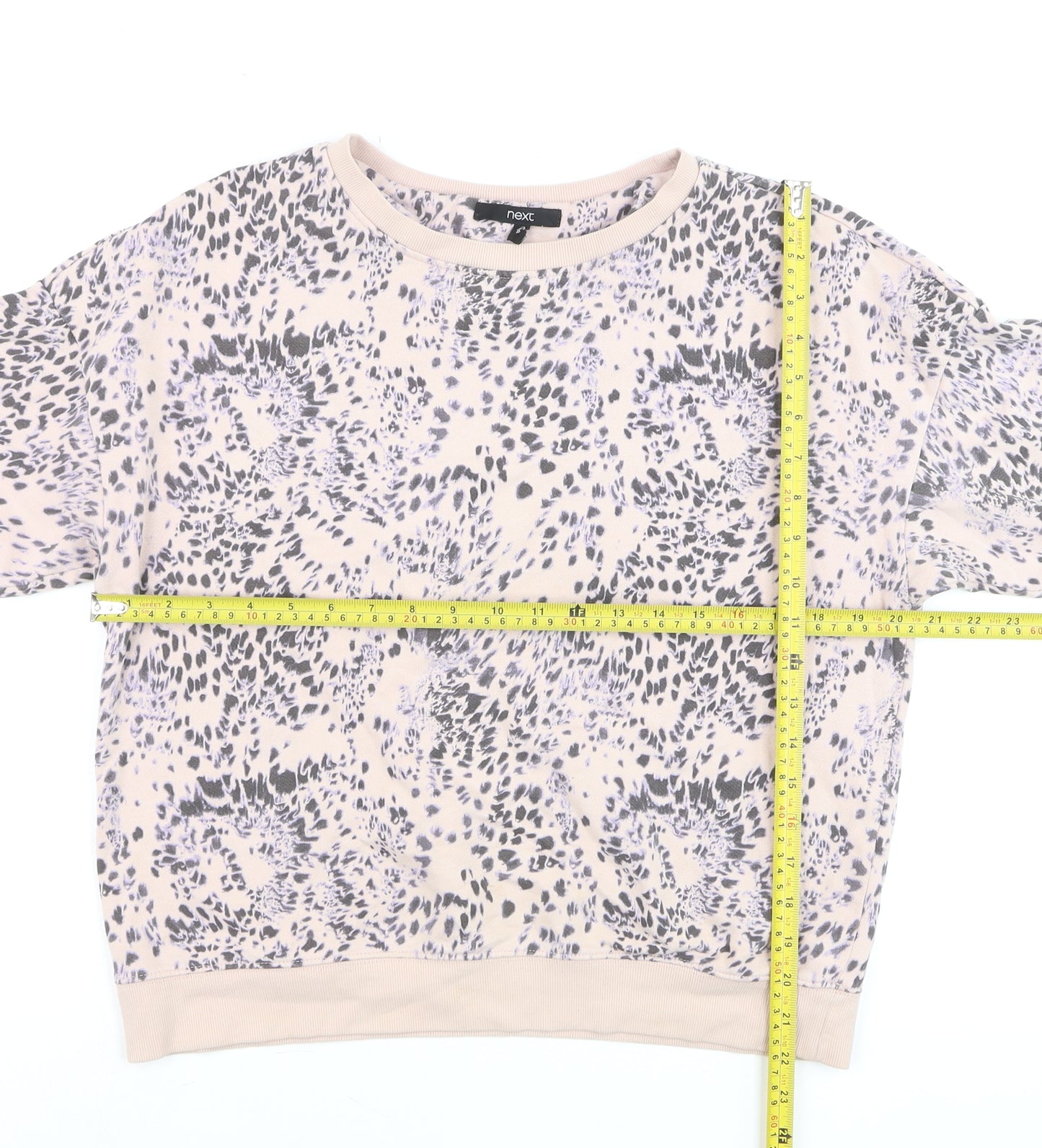 Next Women Beige Animal Print Cotton Pullover Sweatshirt Size S