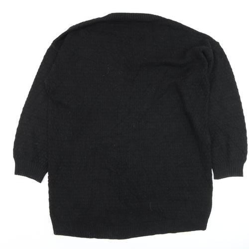 Next Womens Black Wool Blend V-Neck Relaxed Knit Jumper Size 18