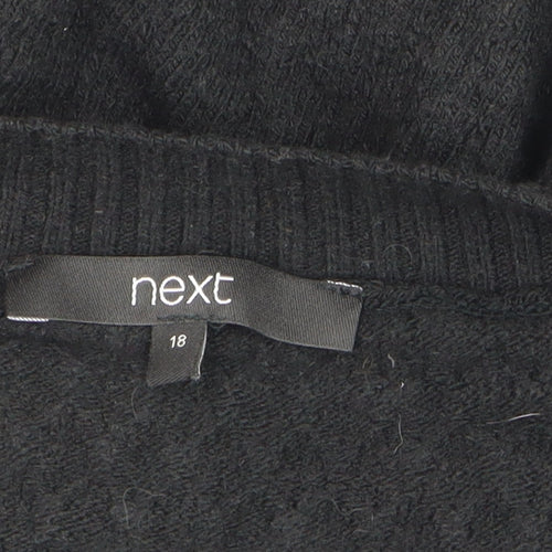 Next Womens Black Wool Blend V-Neck Relaxed Knit Jumper Size 18