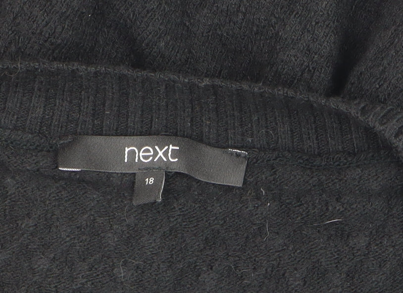 Next Womens Black Wool Blend V-Neck Relaxed Knit Jumper Size 18