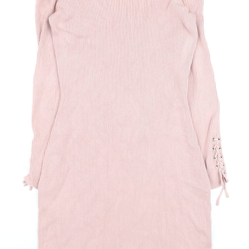 ASOS Women Pink Off Shoulder Rib Knit Bodycon Dress Size 10