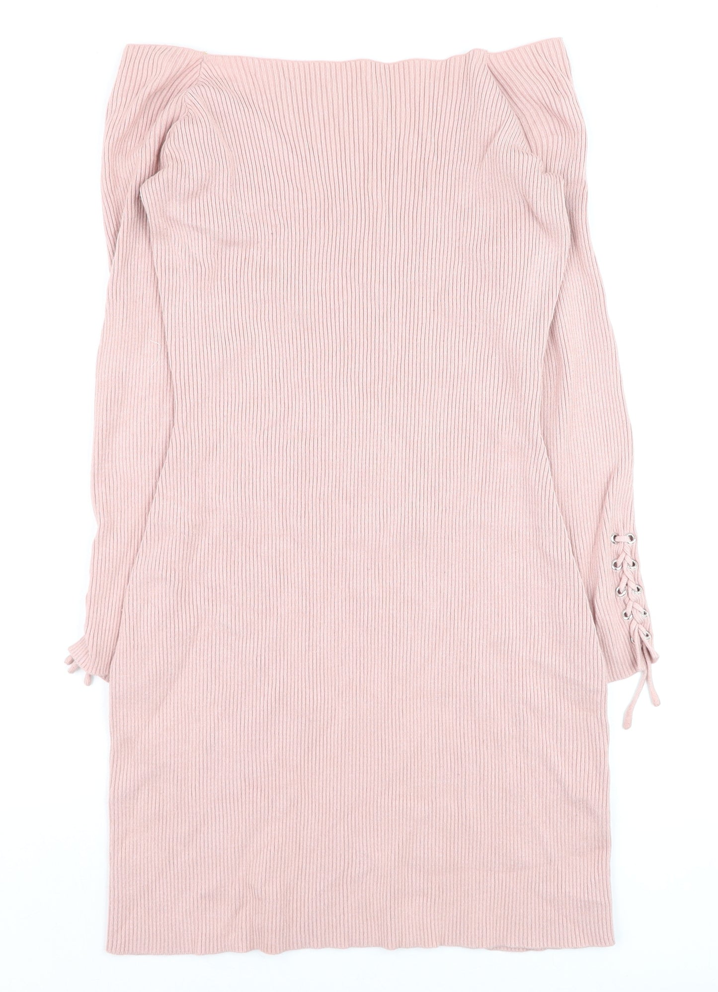 ASOS Women Pink Off Shoulder Rib Knit Bodycon Dress Size 10