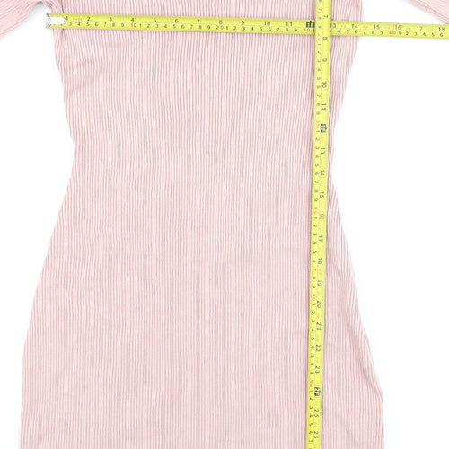 ASOS Women Pink Off Shoulder Rib Knit Bodycon Dress Size 10