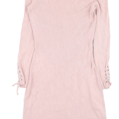 ASOS Women Pink Off Shoulder Rib Knit Bodycon Dress Size 10