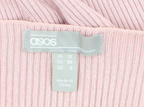 ASOS Women Pink Off Shoulder Rib Knit Bodycon Dress Size 10