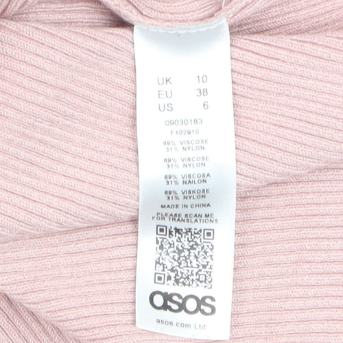 ASOS Women Pink Off Shoulder Rib Knit Bodycon Dress Size 10