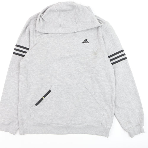 Adidas Boys Grey Hoodie Sweatshirt 14A/164 Regular Fit Cotton Blend