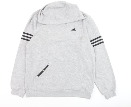 Adidas Boys Grey Hoodie Sweatshirt 14A/164 Regular Fit Cotton Blend
