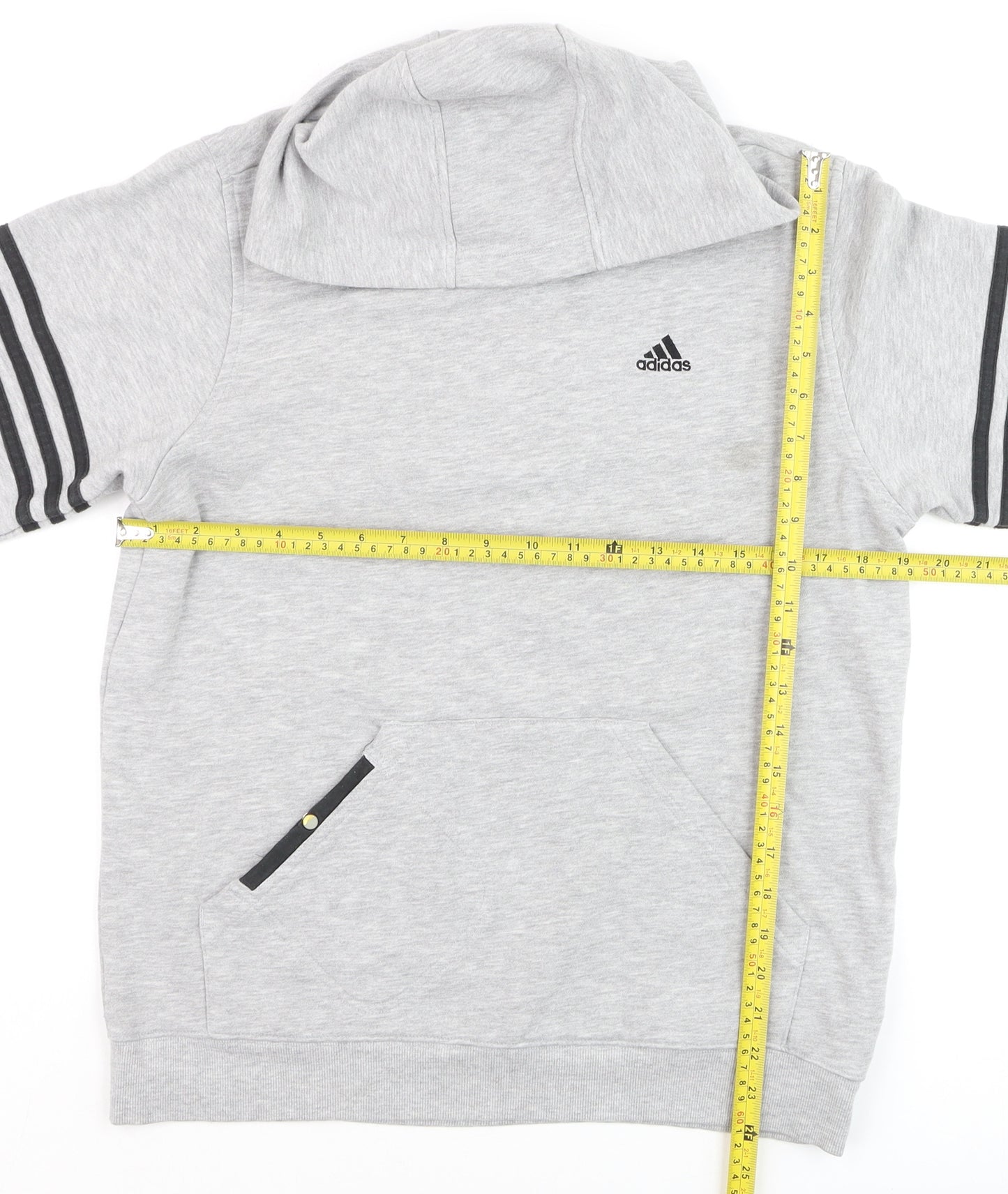 Adidas Boys Grey Hoodie Sweatshirt 14A/164 Regular Fit Cotton Blend