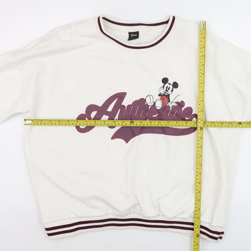 Disney Women White Mickey Mouse Crew Neck Pullover Sweatshirt XL