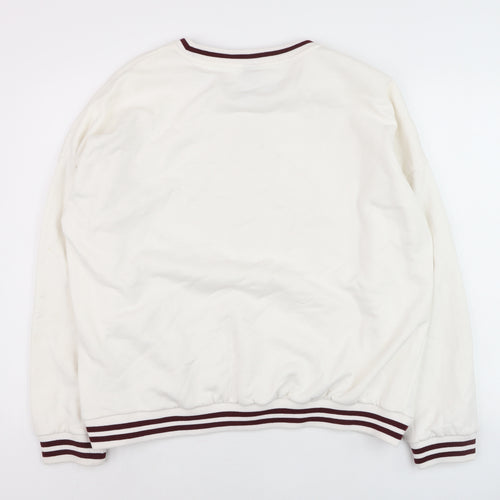 Disney Women White Mickey Mouse Crew Neck Pullover Sweatshirt XL