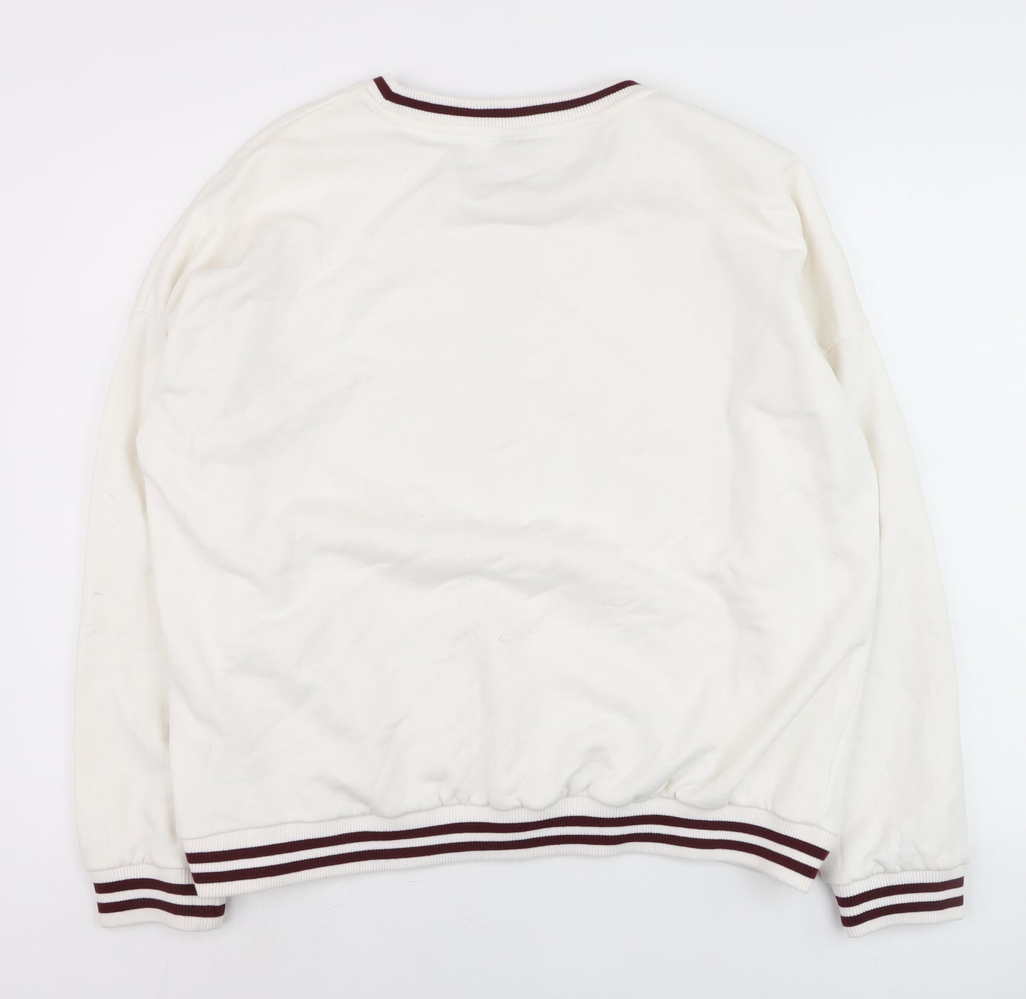 Disney Women White Mickey Mouse Crew Neck Pullover Sweatshirt XL