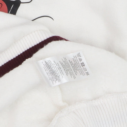Disney Women White Mickey Mouse Crew Neck Pullover Sweatshirt XL