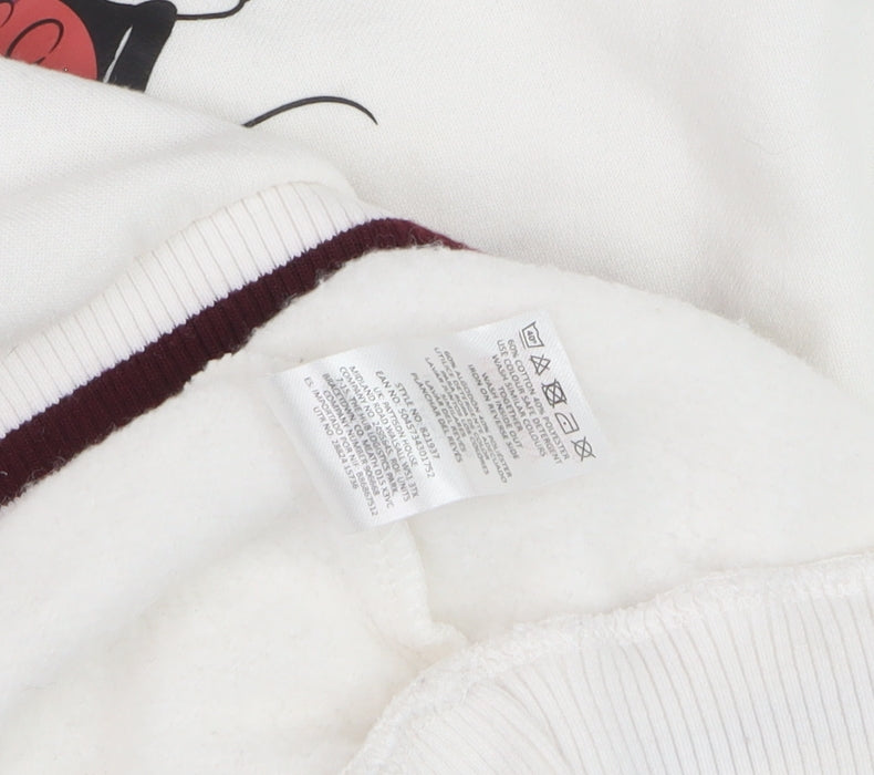 Disney Women White Mickey Mouse Crew Neck Pullover Sweatshirt XL