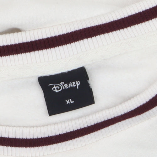 Disney Women White Mickey Mouse Crew Neck Pullover Sweatshirt XL