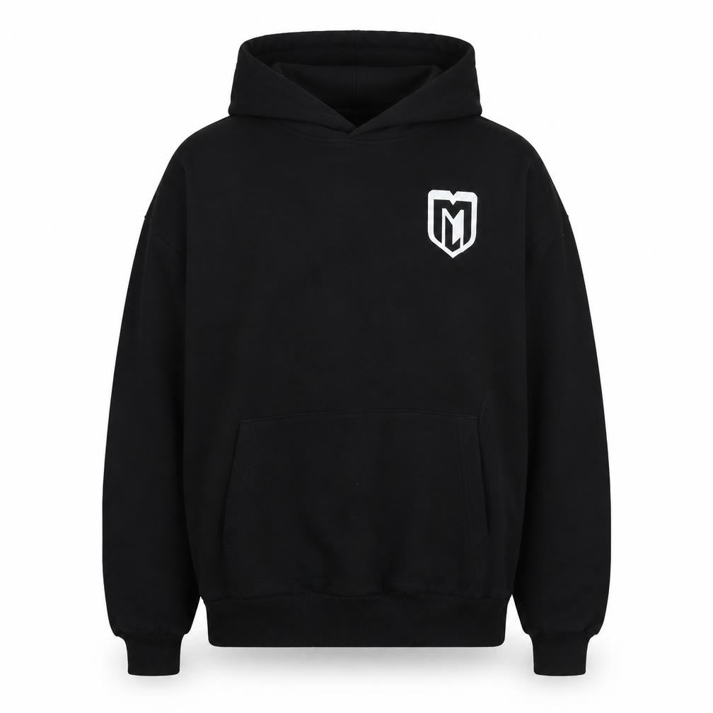 Front view of Aviator Nation men’s black l pullover hoodie with logo