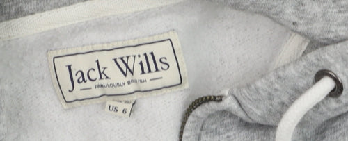 Jack Wills Womens Grey Full Zip Hoodie Size 10 Cotton Blend