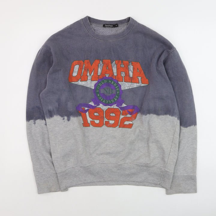 Boohoo Womens Grey Dip Dye Omaha 1992 Graphic Pullover Sweatshirt M