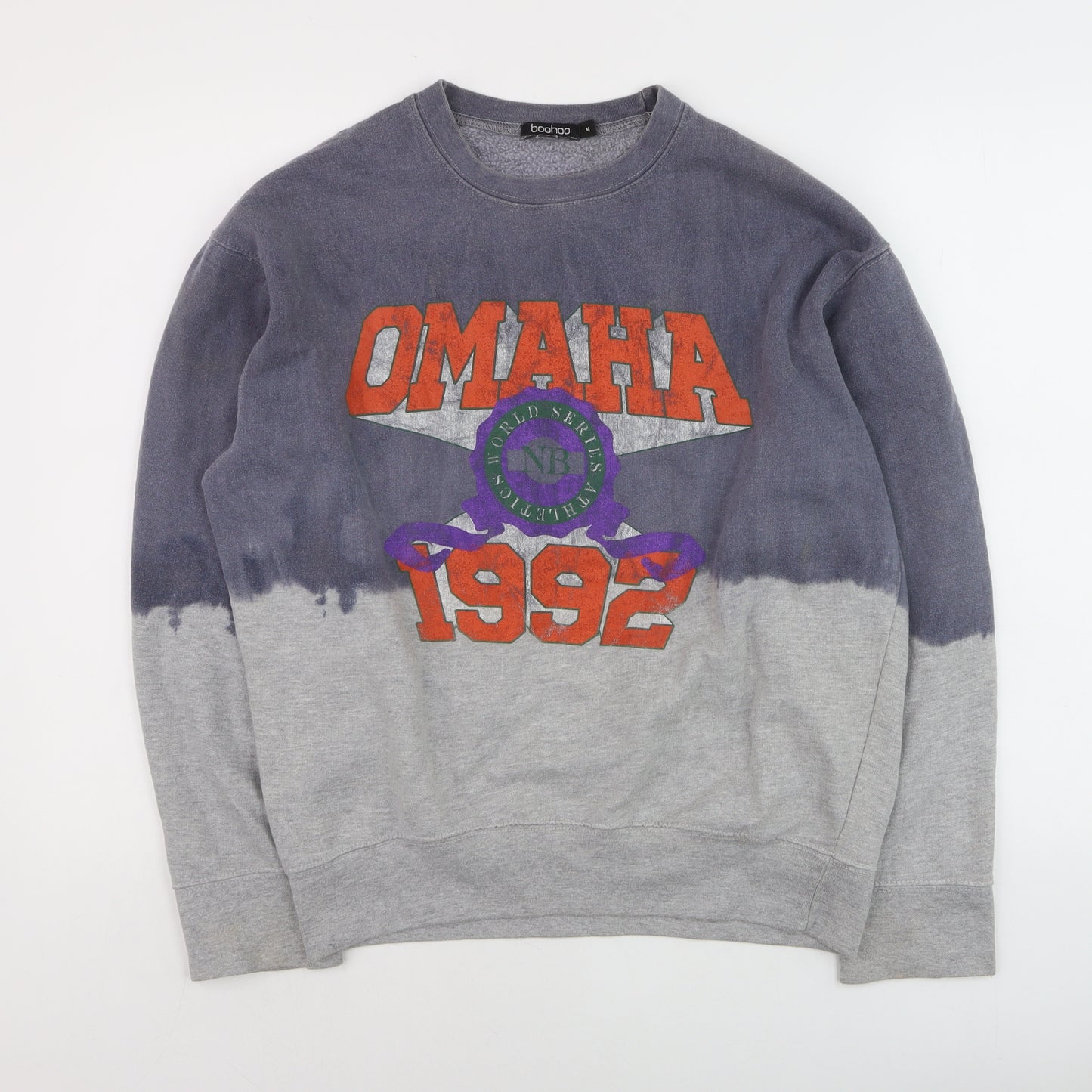 Boohoo Womens Grey Dip Dye Omaha 1992 Graphic Pullover Sweatshirt M