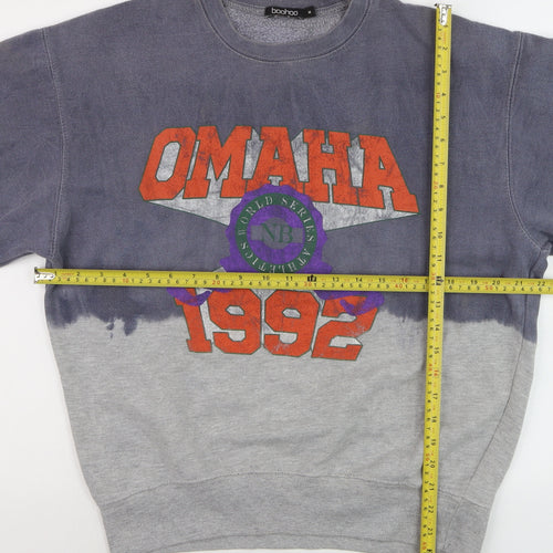 Boohoo Womens Grey Dip Dye Omaha 1992 Graphic Pullover Sweatshirt M