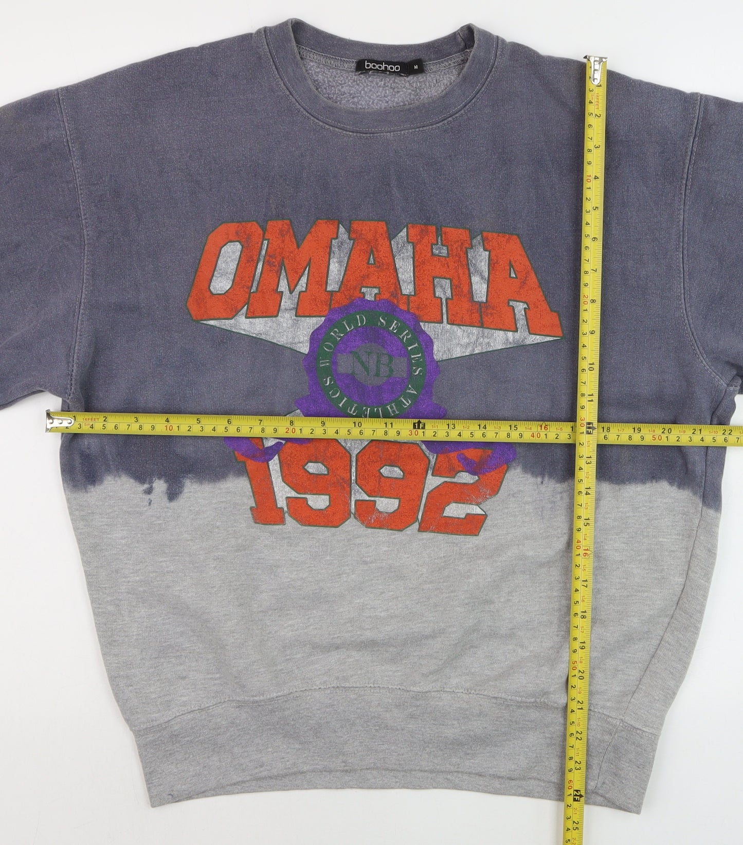 Boohoo Womens Grey Dip Dye Omaha 1992 Graphic Pullover Sweatshirt M