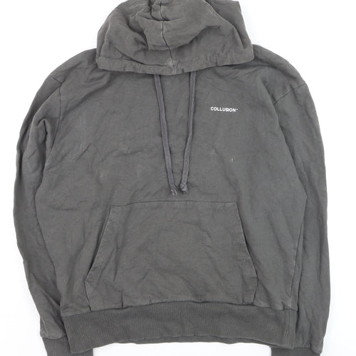 Collusion Men's Grey Pullover Hoodie Size M Logo Front Cotton