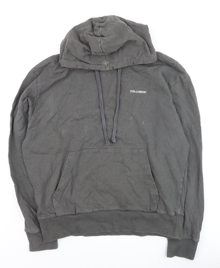 Collusion Men's Grey Pullover Hoodie Size M Logo Front Cotton