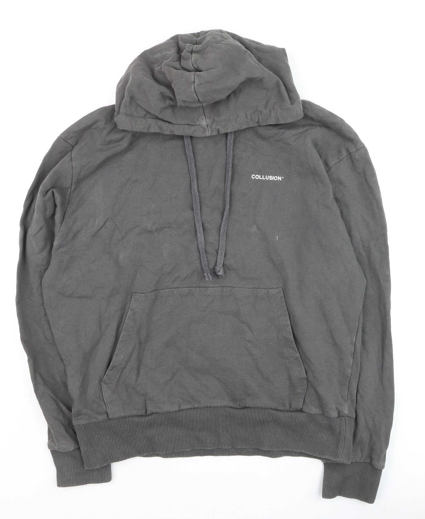 Collusion Men's Grey Pullover Hoodie Size M Logo Front Cotton
