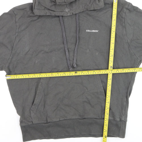 Collusion Men's Grey Pullover Hoodie Size M Logo Front Cotton